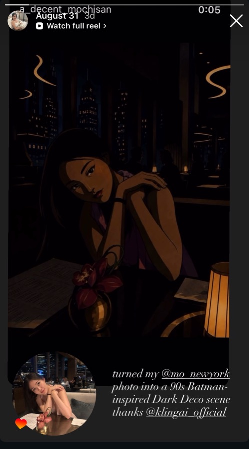 Instagram story turning the hotel photograph into a Dark Deco scene