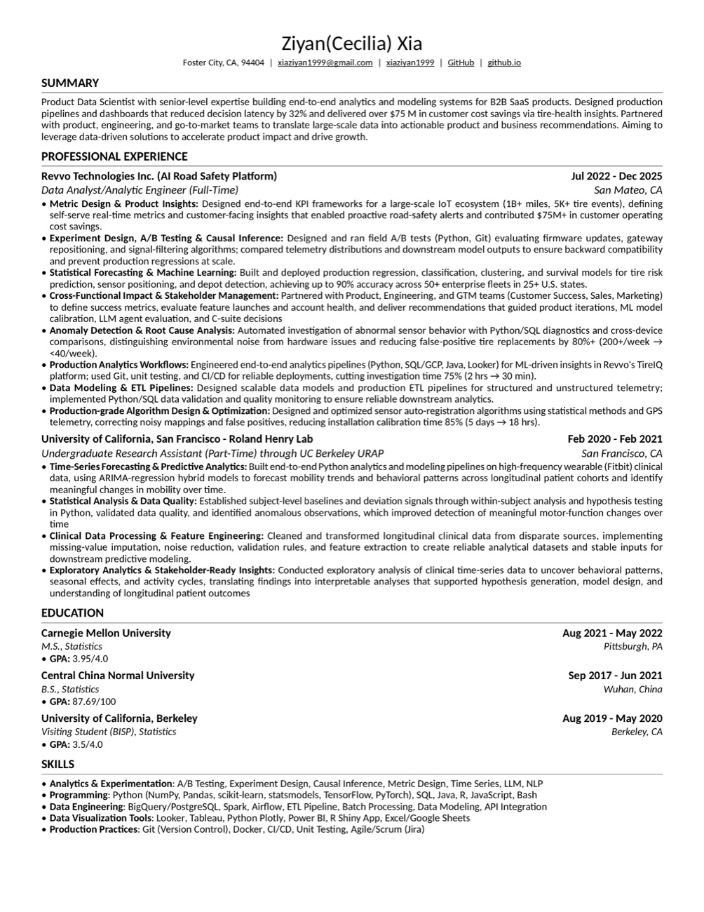Résumé, page one